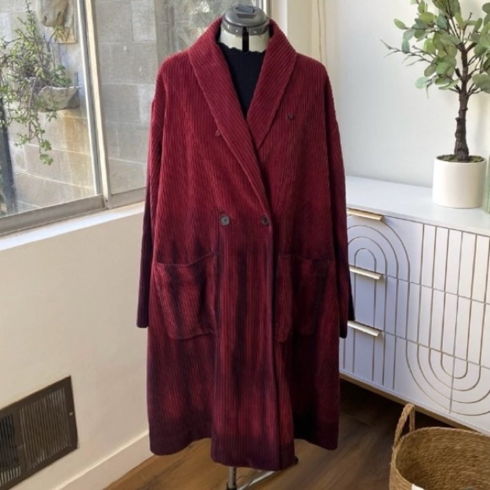 Raquel Allegra Rancho Ombre Wide-Wale Corduroy Swing Coat S Burgundy NWT - Picture 1 of 10
